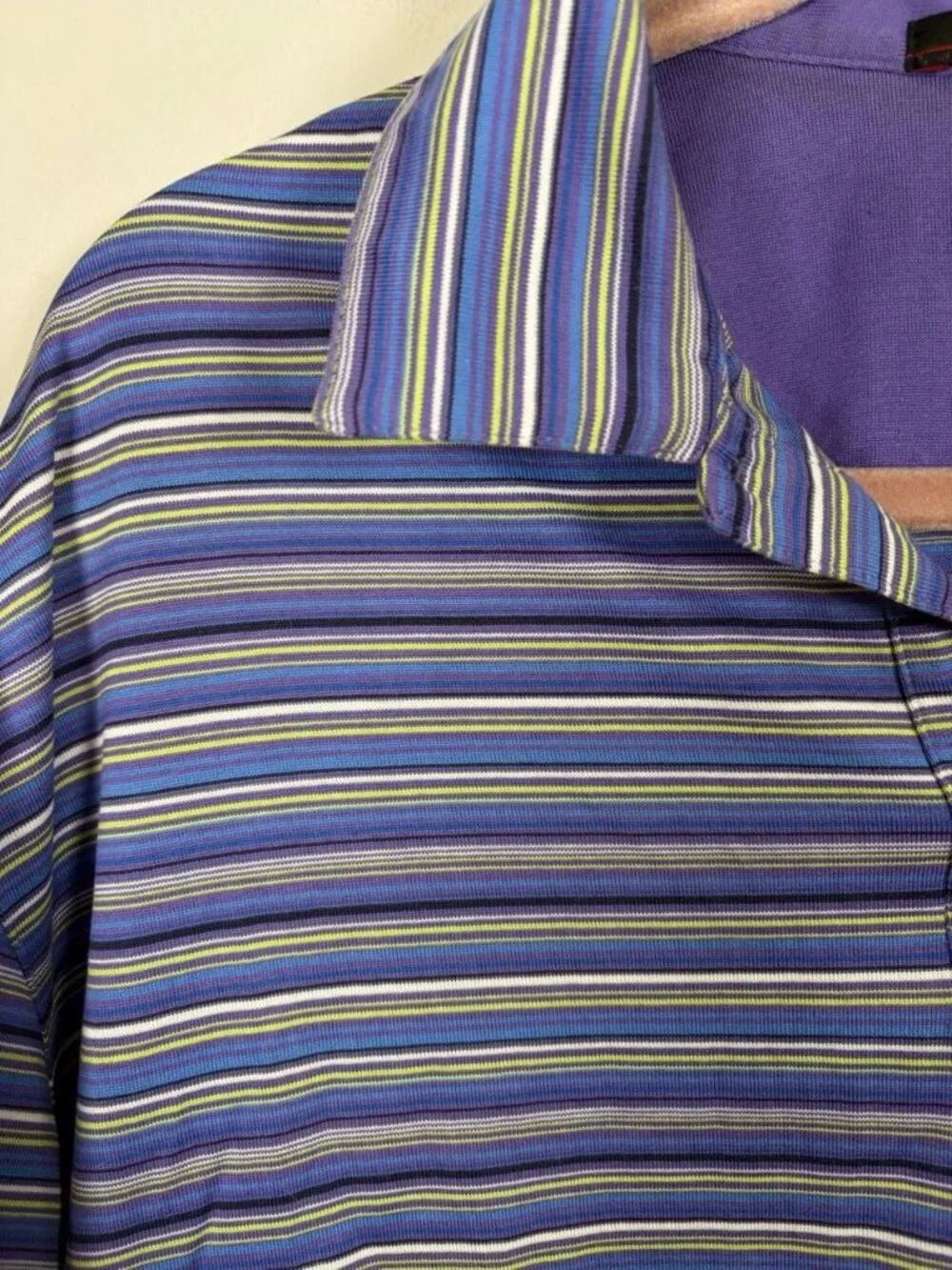 Nike Fit Tiger Woods Striped Short Sleeve Polo Shirt Size XL Blue Purple Logo